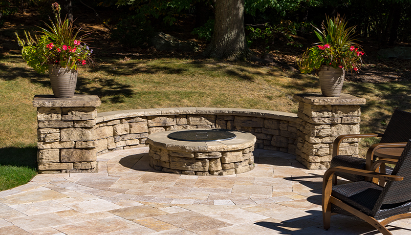 Patio Seating Wall With Fire Pit