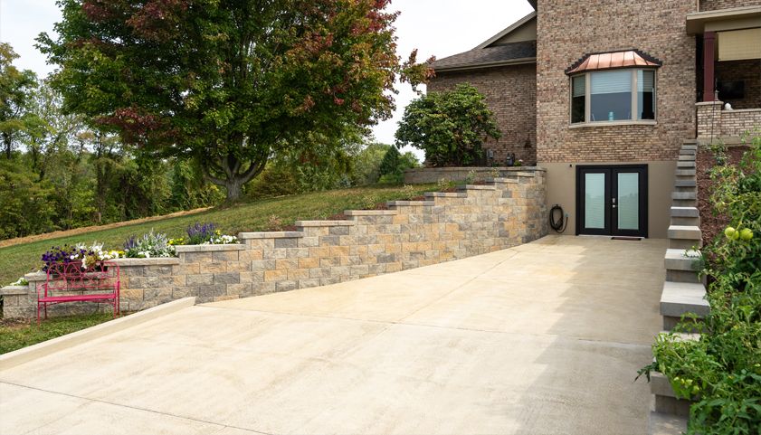 Poured Concrete Driveway with Versa-Lok Retaining Wall